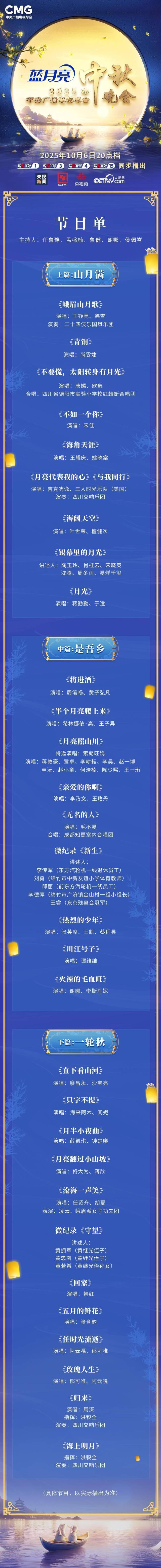 节目单发布<strong></p>
<p>墨子币</strong>！2025年总台中秋晚会精彩抢先看