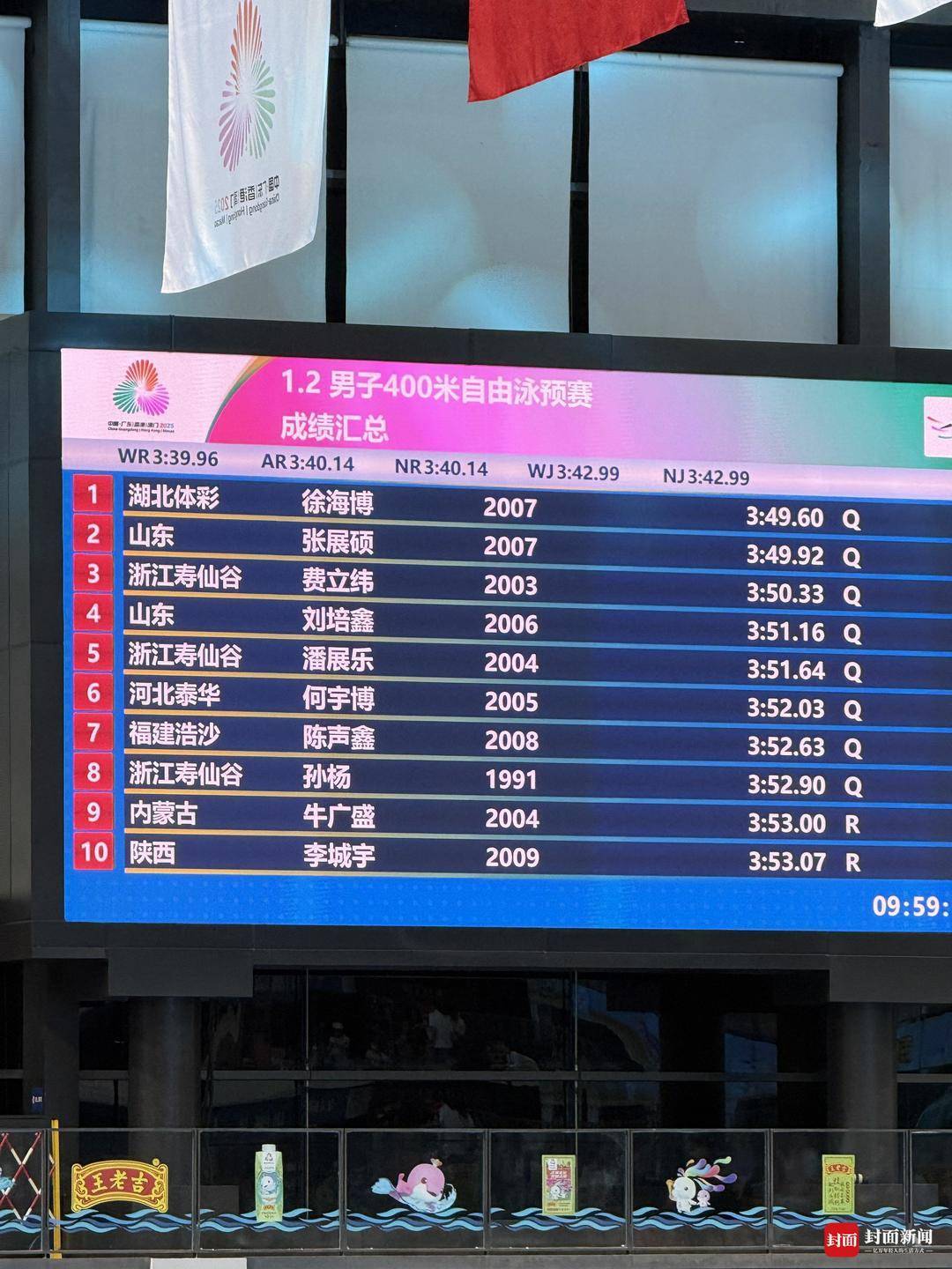 孙杨以0.1秒优势<strong></p>
<p>币根网</strong>，惊险晋级全运会男子400米游泳决赛