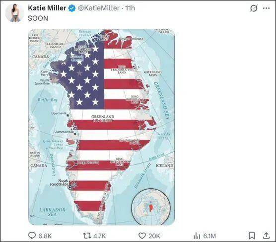 美国白宫高官之妻、保守派网红社媒发帖暗示美国要“拿下格陵兰岛”<strong></p>
<p>虚拟币蜜豆</strong>,丹麦驻美大使发声:我们希望丹麦的领土完整能得到充分的尊重